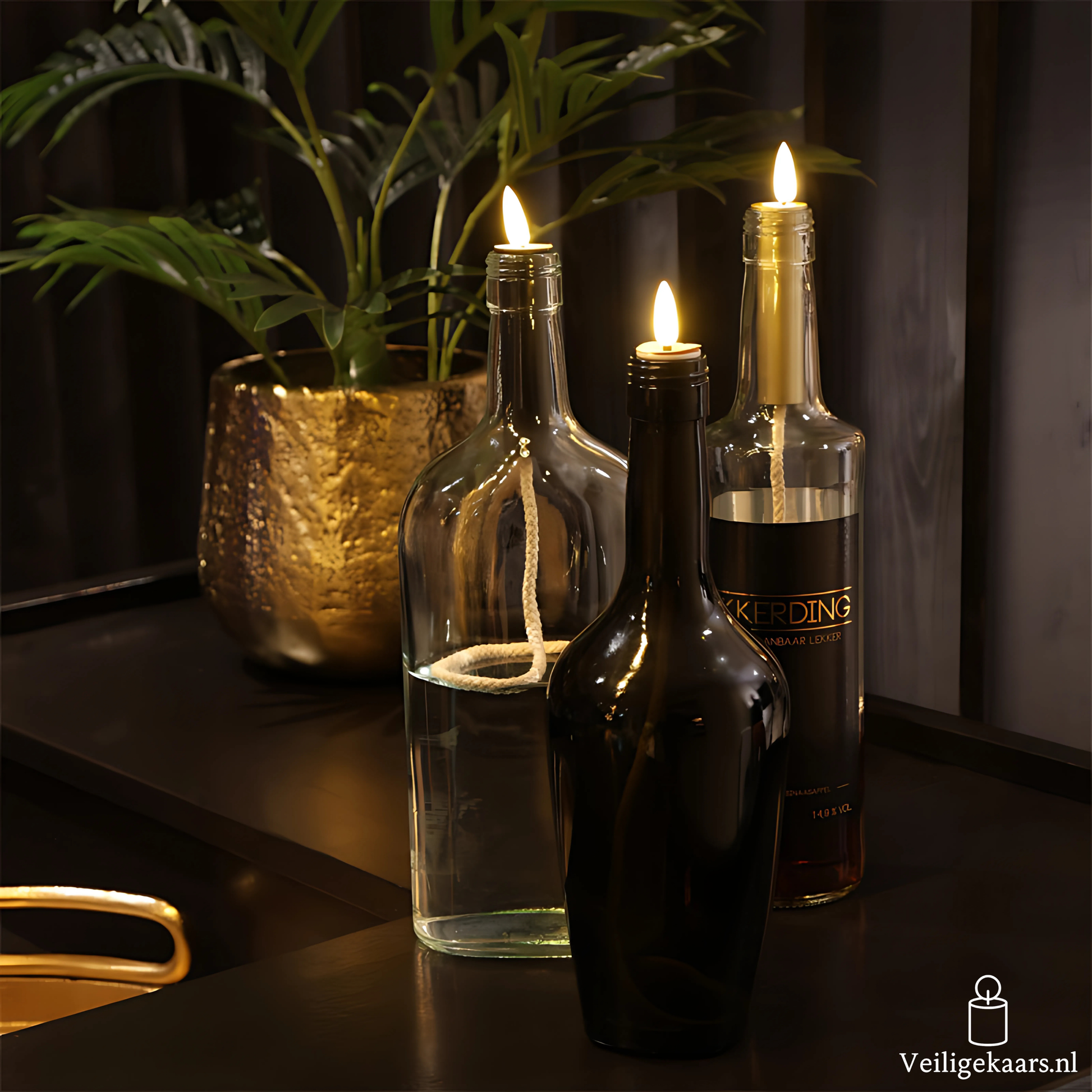 Kurk Kaars Met Touw Goud