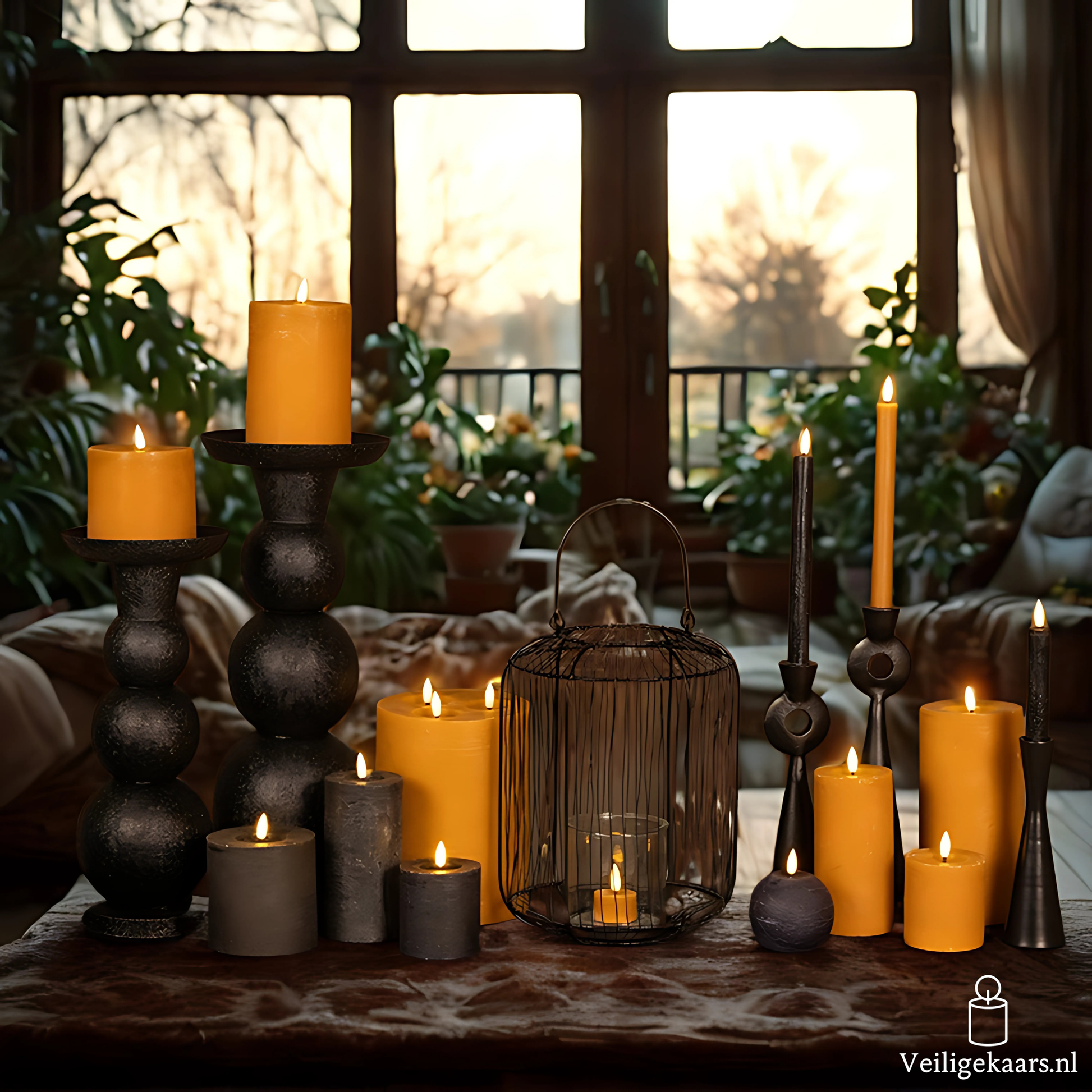 Dinerkaarsen 2 stuks - Rustiek - Zwart - Groot