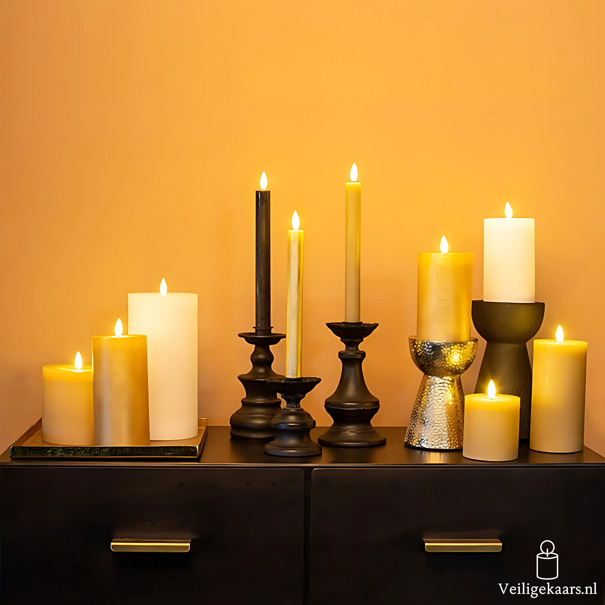 Dinerkaarsen 2 stuks - Rustiek - Zwart - Groot