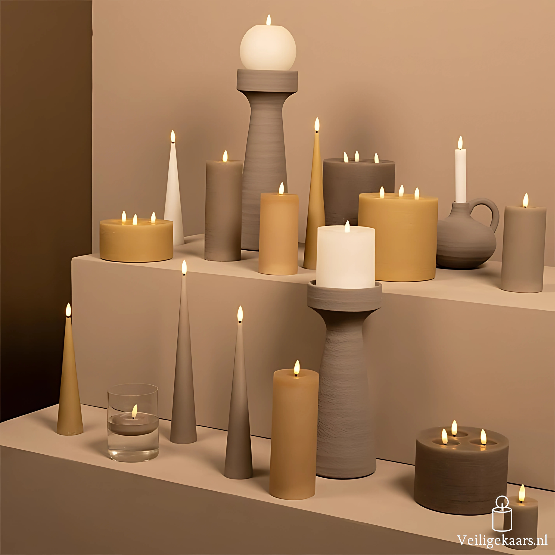 Dinerkaarsen 2 stuks - Rustiek - Wit - Klein