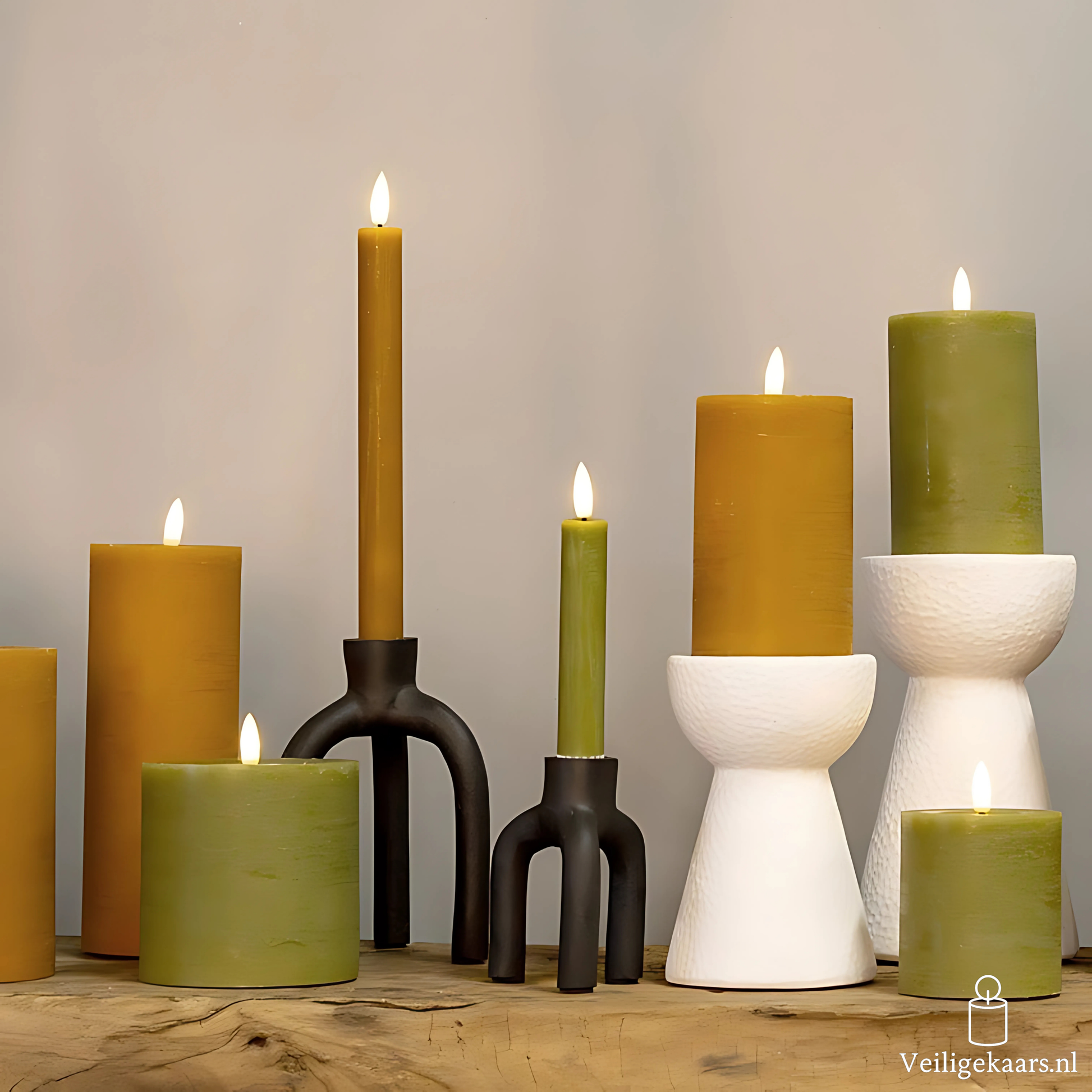 Dinerkaarsen 2 stuks - Rustiek - Groen - Klein