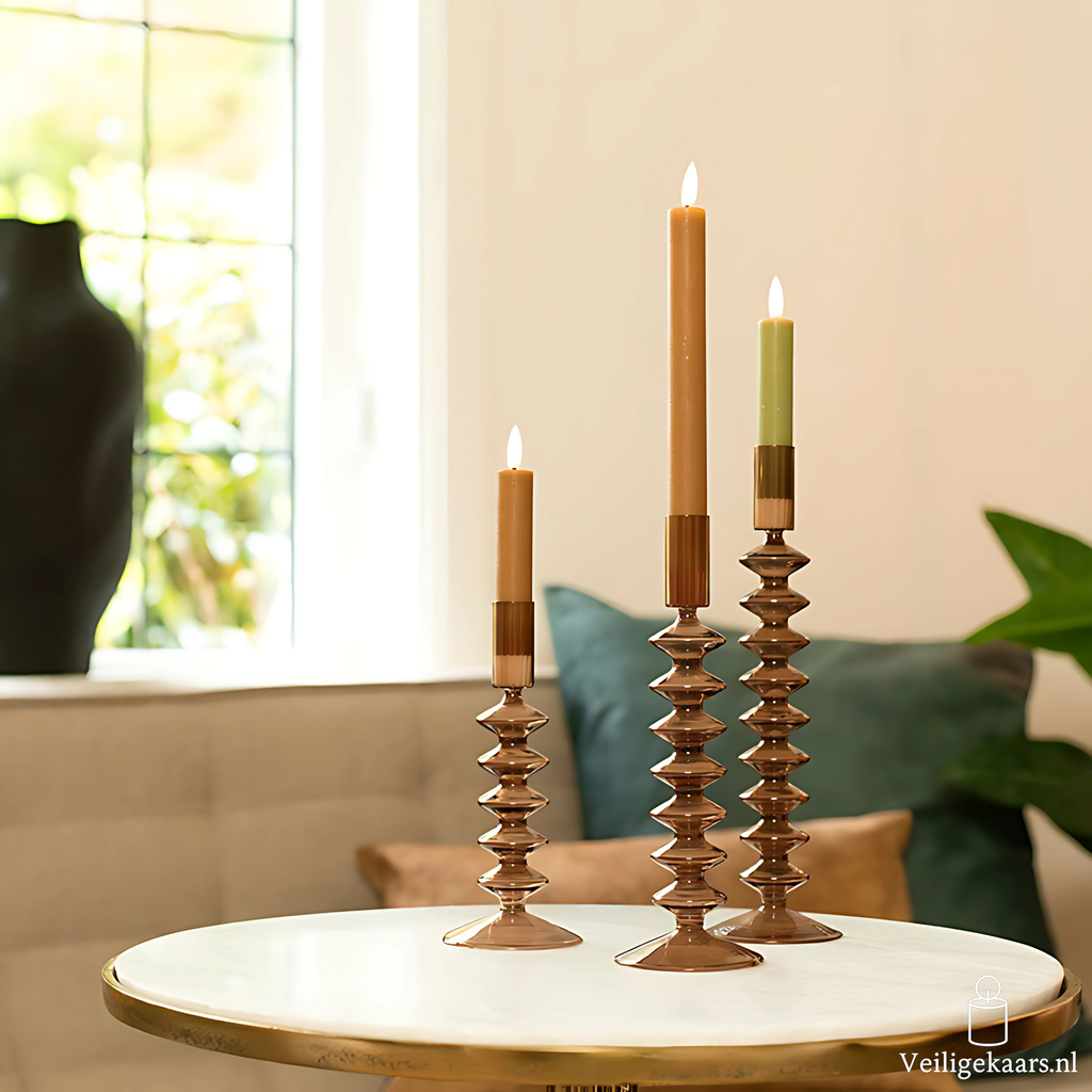 Dinerkaarsen 2 stuks - Rustiek - Amber - Groot