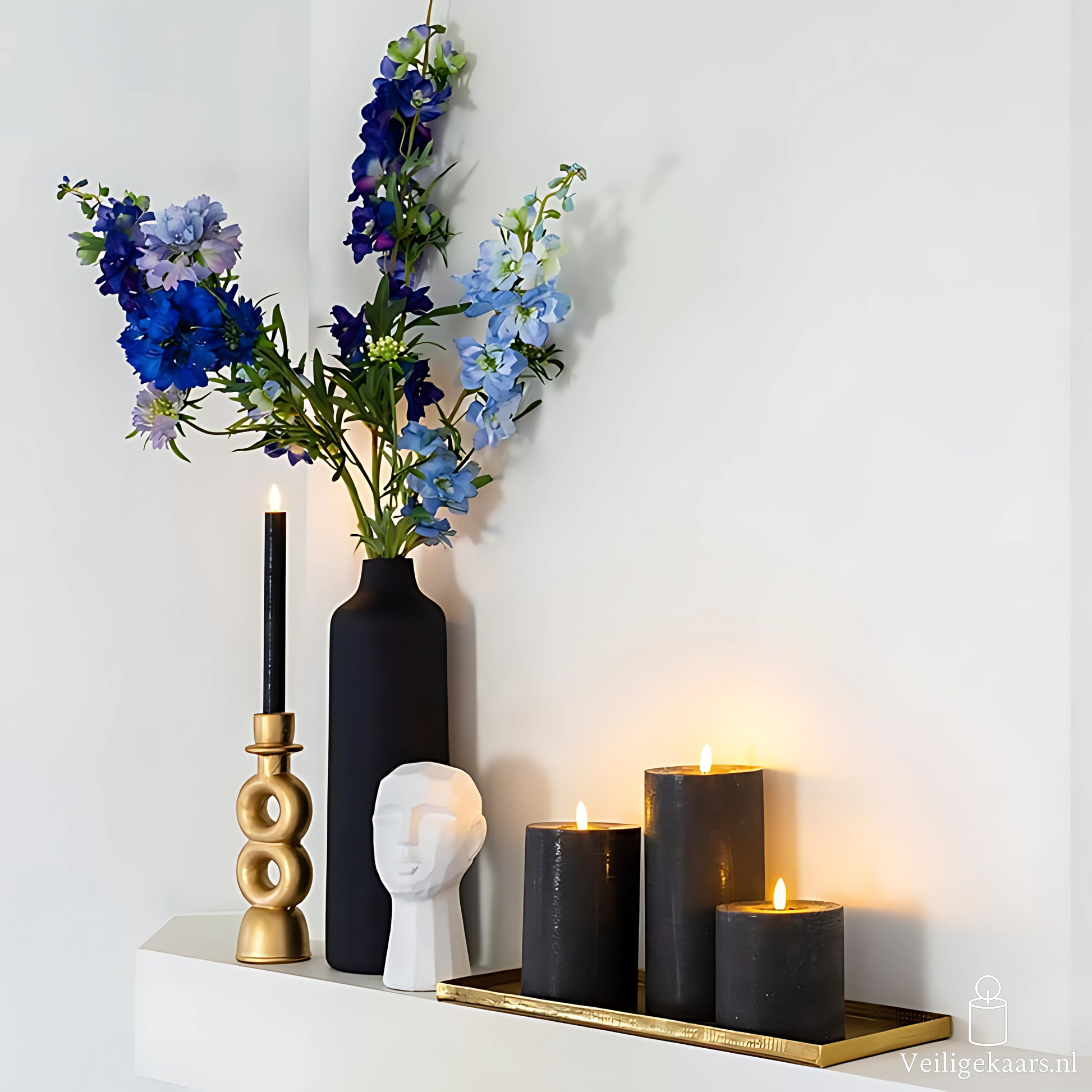 Dinerkaarsen 2 stuks - Rustiek - Zwart - Groot