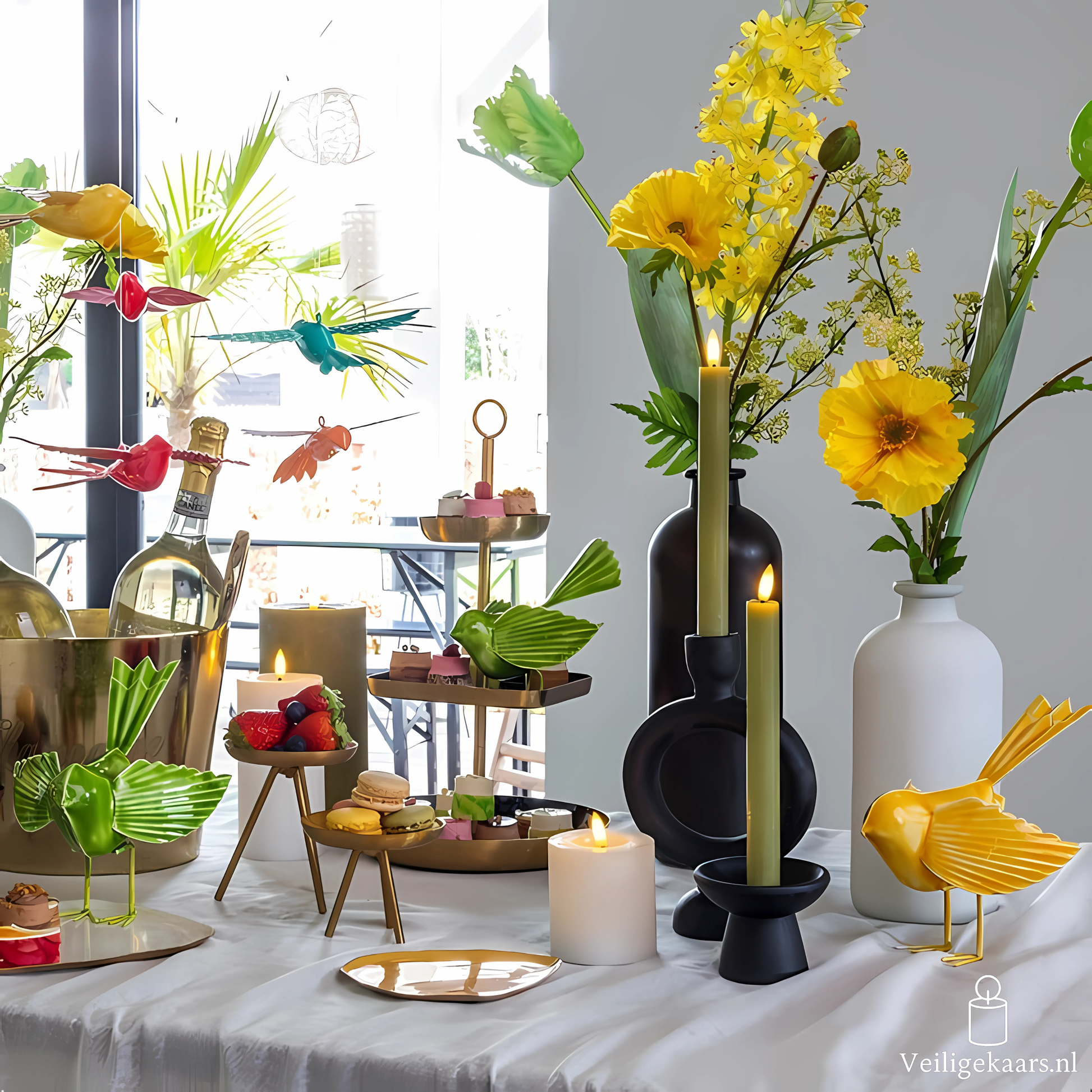 Dinerkaarsen 2 stuks - Rustiek - Groen - Groot