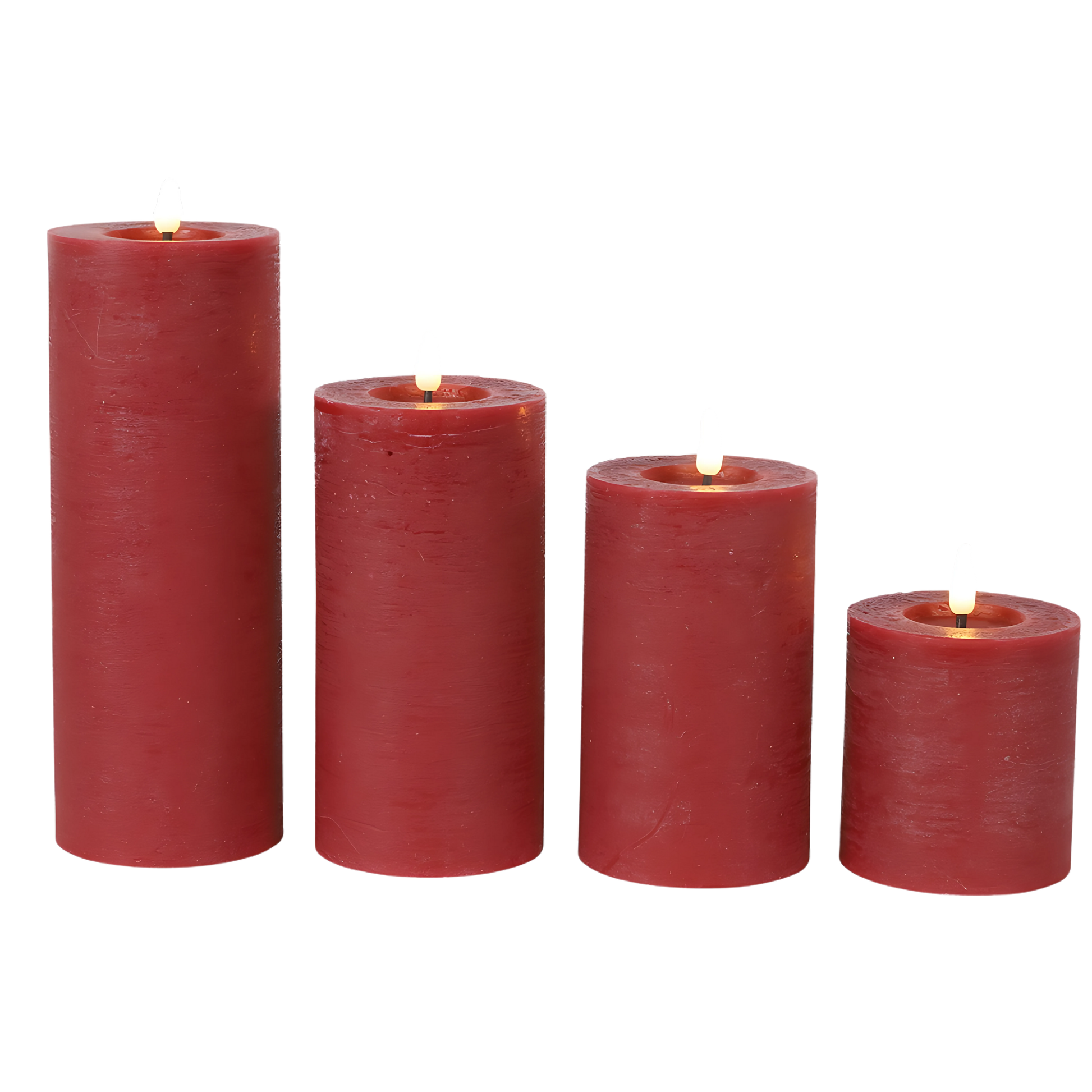 SET van 3 Stompkaarsen No. 7.5 - Rustiek - Rood - S/M/L